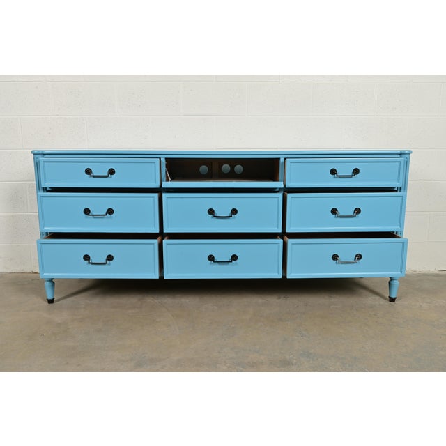 Baker Furniture Company Baker Furniture French Regency Louis XVI Cerulean Blue Lacquered Dresser or Credenza, Circa 1960s For Sale - Image 4 of 12
