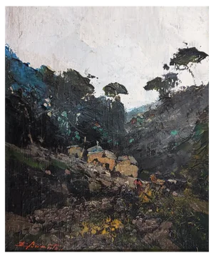 Ezelino Briante, Paysage la Côte Ligure, Oil on Wood, Framed