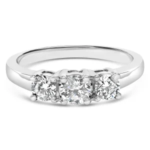 14K White Gold 3/4 Cttw Lab Grown Diamond 3 Stone Ring Band (F-G Color, VS2-SI1 Clarity)- Size 6