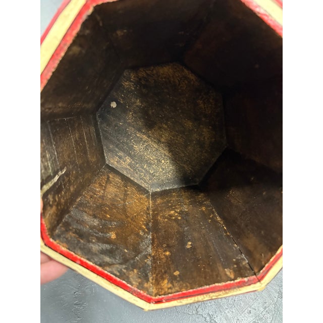 1950’s Vintage Red Floral Folk Art Wastebaskets- A Set of 2 For Sale - Image 9 of 12