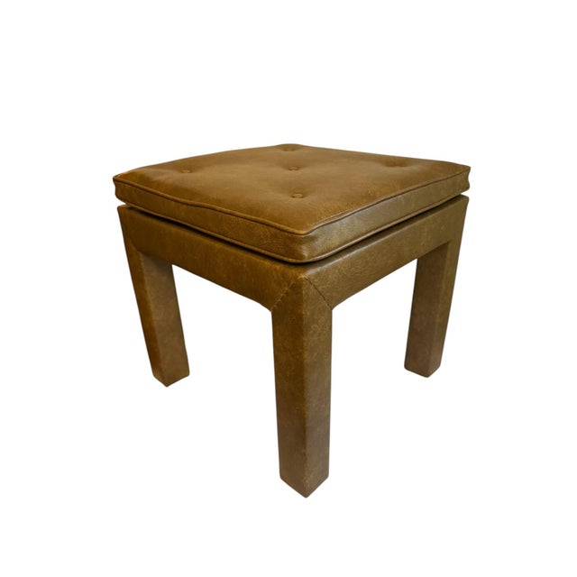 Brown Mid 20th Century Faux Leather Brown Parsons Style Stool For Sale - Image 8 of 11