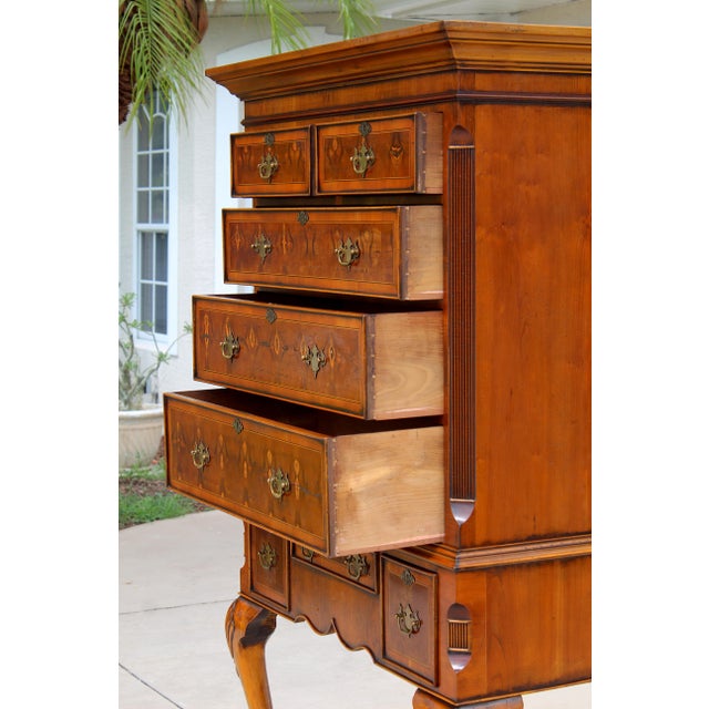 1950s Chippendale Revival Mahogany Highboy Chest on Stand With Satinwood Inlay & Ball-and-Claw Feet For Sale In Naples, FL - Image 6 of 17