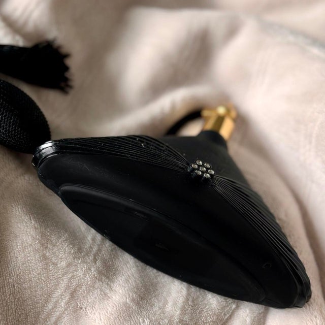 Metal Vintage Art Deco Black Glass Perfume Bottle With Vaporizer Circa 1920-1950 For Sale - Image 7 of 9