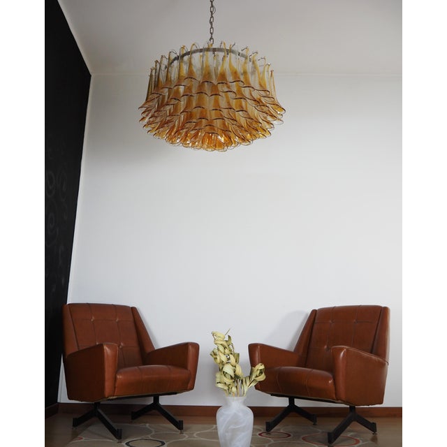 Glass Large Murano Glass Chandelier with Amber Transparent Glass Petal, 1990 For Sale - Image 7 of 15