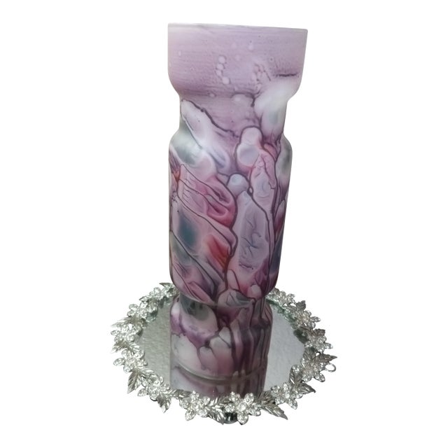 Gorgeous Art Noveau Reuven Glass Tubular Vase From Israel For Sale