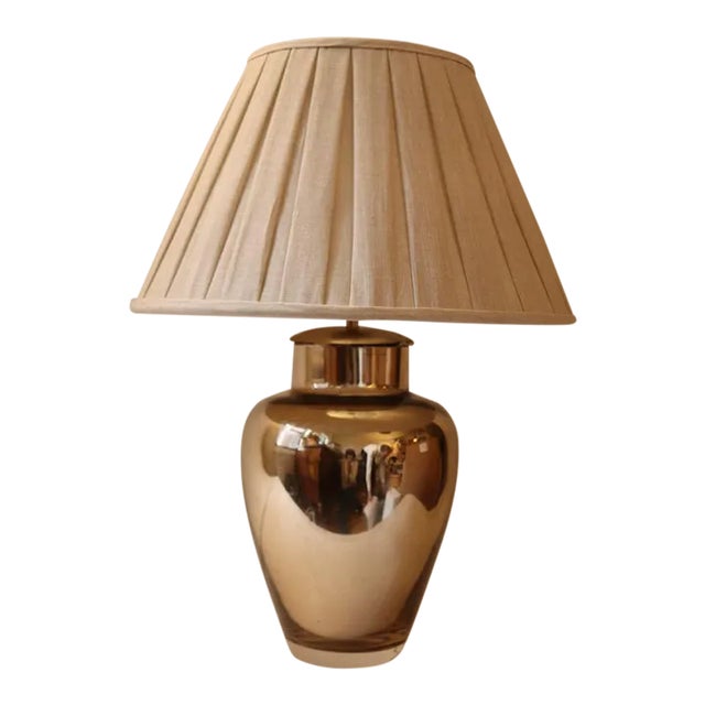 Eglomisé Lamp With Pleated Linen Lamp Shade For Sale