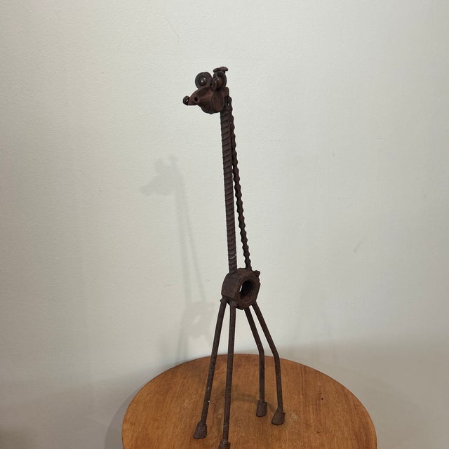 Vintage Iron Whimsical Handcrafted Rusted Giraffe Sculpture For Sale - Image 10 of 12