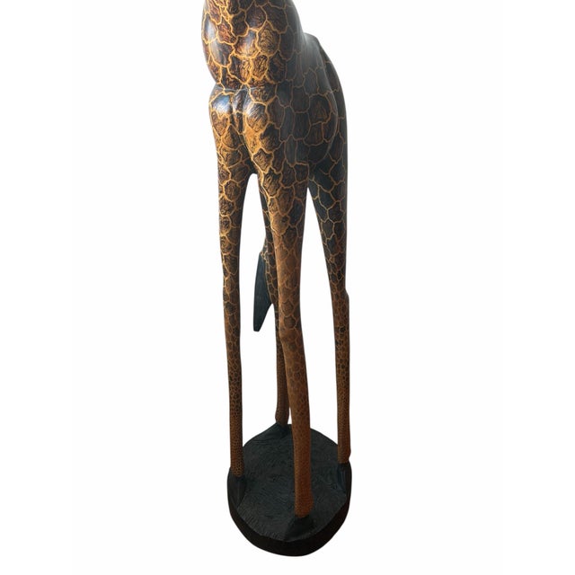 Wood Late 20th Century Large Hand-Carved Wooden Giraffe Sculpture, 85” Tall For Sale - Image 7 of 12