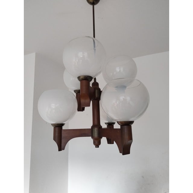 Mid-Century Modern Wood Glass Chandelier from Sijaj Hrastnik, Slovenia, 1970s For Sale - Image 4 of 18