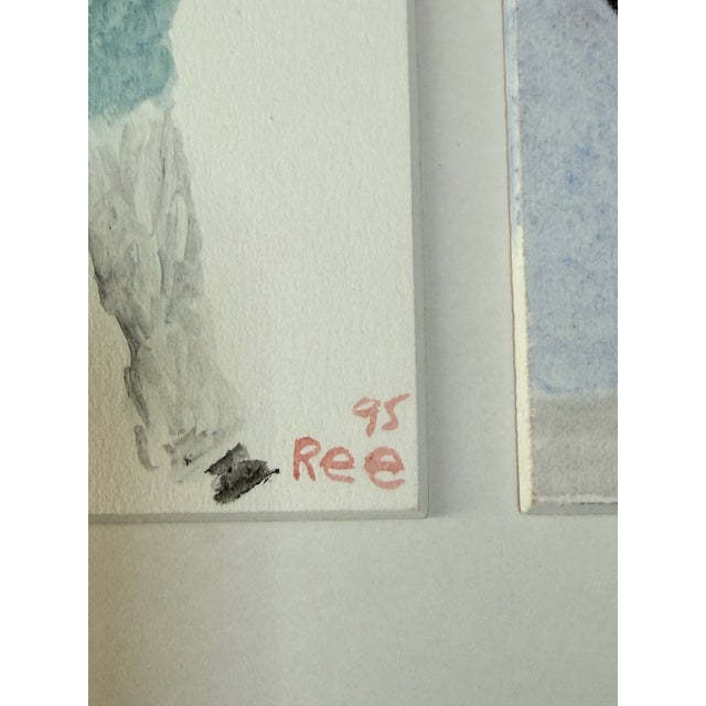 Blue Ree Brown Outsider Artist Pair of Watercolor Paintings of Girls Playing For Sale - Image 8 of 9