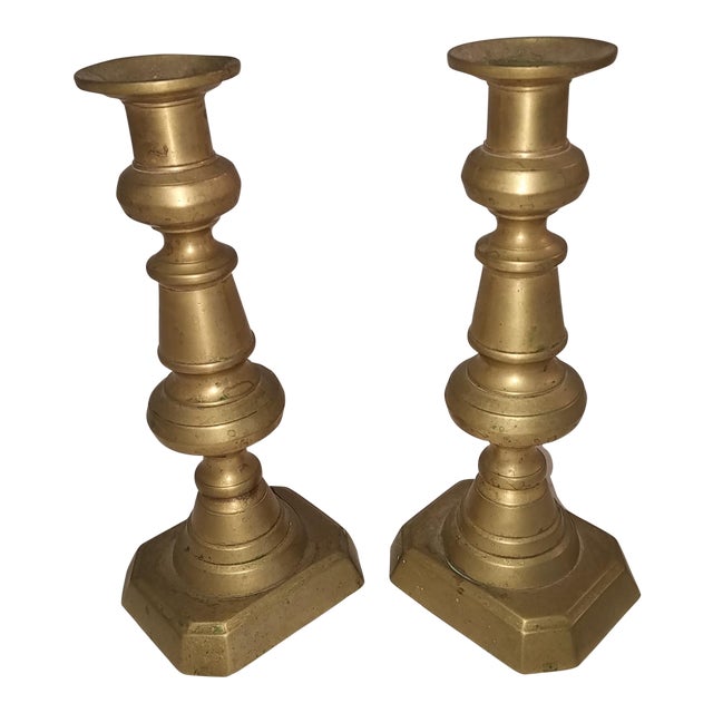 Antique Colonial Brass Mantle Candlesticks a Pair Chairish