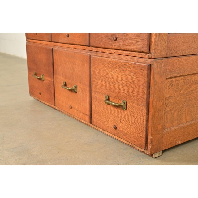 Antique Mission Oak Arts & Crafts 9-Drawer File Cabinet With Barrister Bookcase, Circa 1900 For Sale - Image 13 of 17