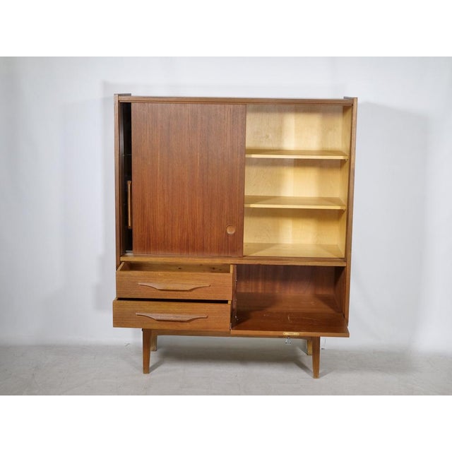 1960s Mid-Century Modern Teak Highboard with Glass Display Case and Sliding Door, 1960s For Sale - Image 5 of 15