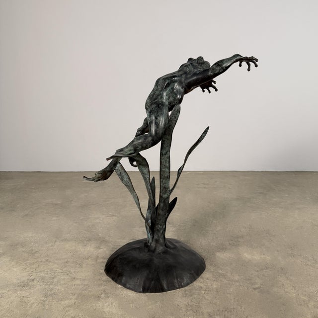 Early 21st Century Large Jumping Frog Fountain Sculpture – Hand Cast Bronze Garden Accent, 32” Tall For Sale - Image 5 of 10