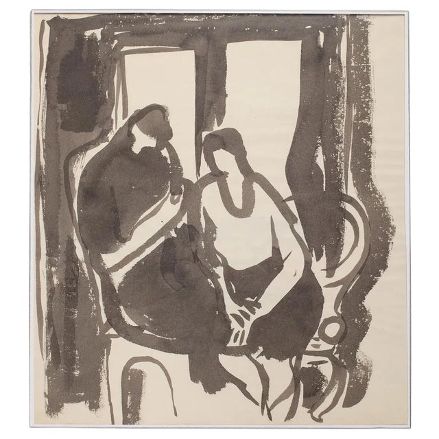 Herta Hausmann, The Couple, Watercolor on Paper, 20th Century For Sale