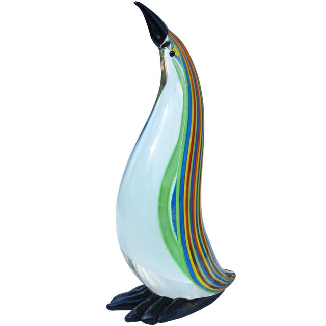 Dazzling, rare and heavy, midcentury Licio Zanetti Murano hand-blown Italian art glass penguin centerpiece. Featuring a...