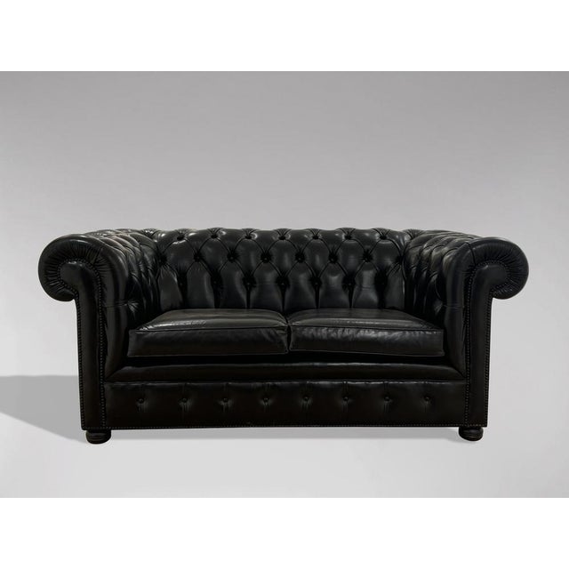Black Leather Chesterfield 2-Seater Sofa, 1960s For Sale - Image 6 of 8