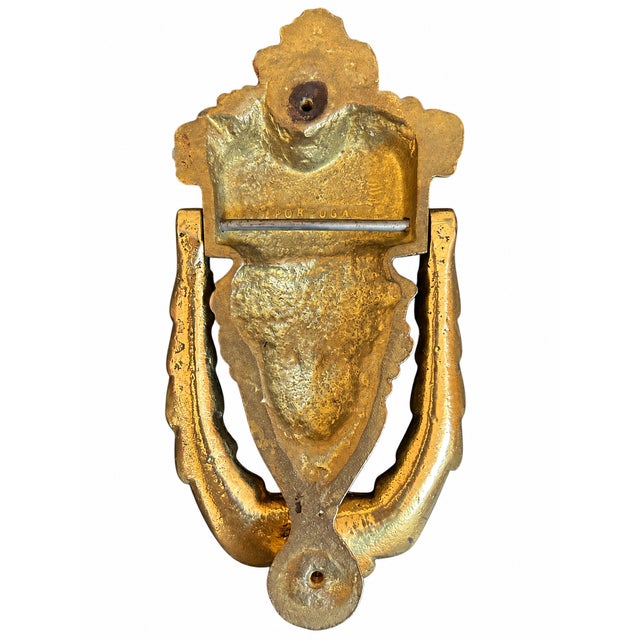 Mid 20th Century Antique Ornate Brass Door Knocker With Classical Figural Face For Sale - Image 5 of 5