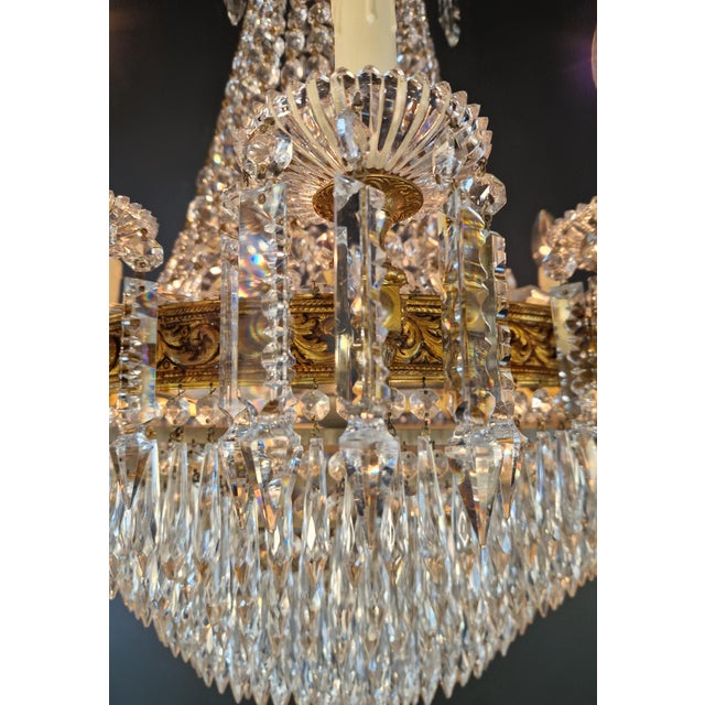 Brass Antique French Empire Crystal Tent and Basket Chandelier Brass For Sale - Image 8 of 14