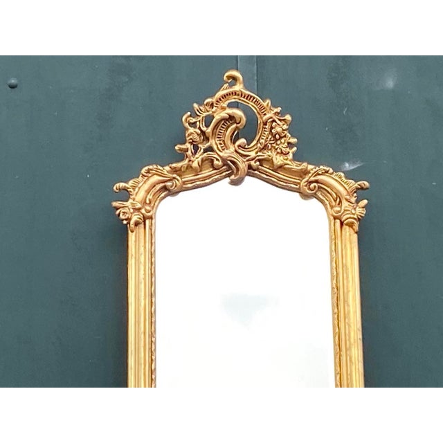 Late 20th Artisan Rococo Gold Wood Floor Mirror Pair For Sale - Image 9 of 18