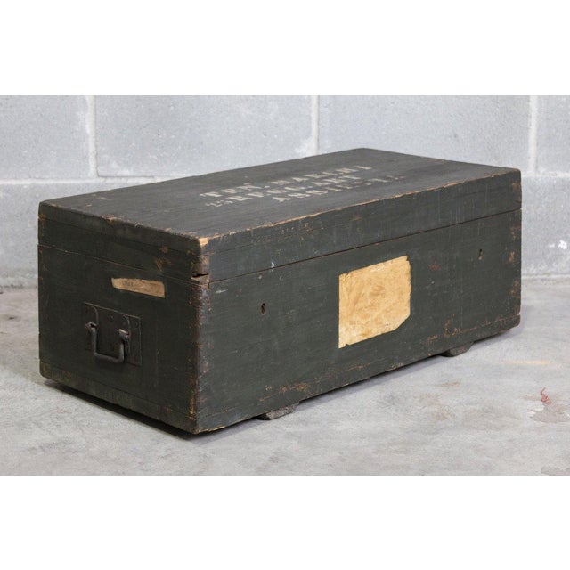Gray Wooden Military Chest, Early 1900s For Sale - Image 8 of 9