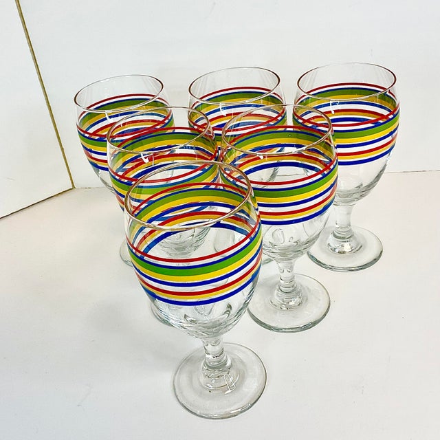 1980s Americana Libbey Fiestaware Rainbow Mambo Goblets - Set of 6. For Sale - Image 10 of 10