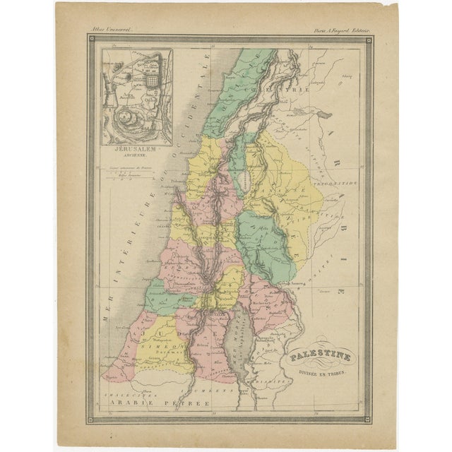 Palestine Divided Into Tribes Map with Ancient Jerusalem, Paris, 1850s For Sale