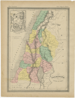 Palestine Divided Into Tribes Map with Ancient Jerusalem, Paris, 1850s
