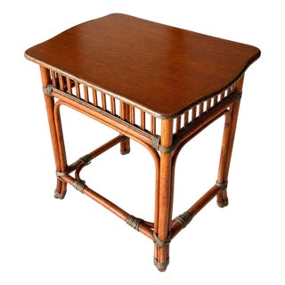 Vintage Rattan Side Table | Coastal Palm Beach Style Accent Table For Sale