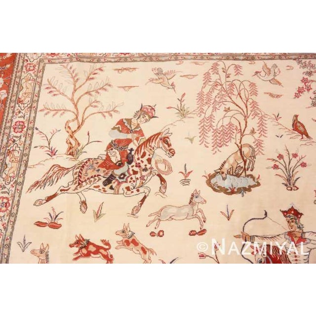 Persian Nazmiyal Collection Hunting Scene Persian Silk Qum Rug For Sale - Image 3 of 8