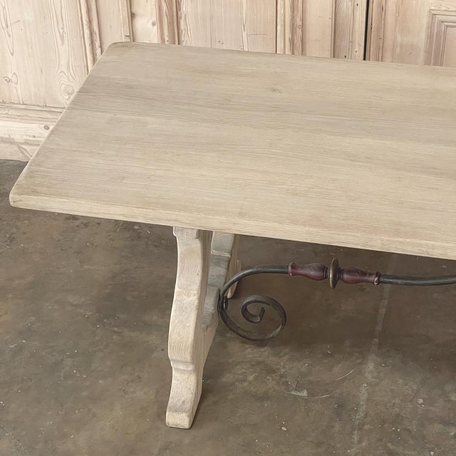 Ecru Vintage Spanish Dining Table With Wrought Iron in Solid Stripped Oak For Sale - Image 8 of 18