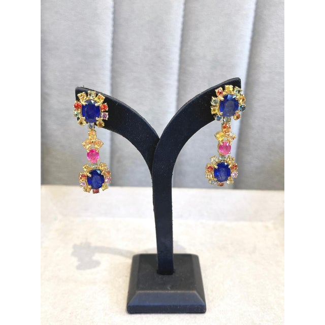 Bochic "Capri" Blue & Multi Sapphire & Ruby Earrings Set In 18K Gold & Silver For Sale - Image 4 of 18