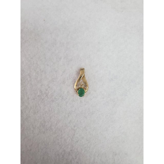 Contemporary Oval Emerald Diamond Pendant .78cttw 14k Yellow Gold 16" For Sale - Image 3 of 4
