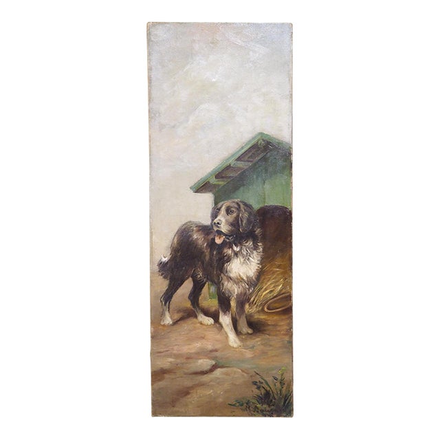 A Working Dog, Signed 19th Century French Oil on Canvas Painting For Sale