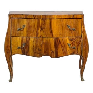Italian Olivewood & Ormolu 2-Drawer Bombe Commode C1910 For Sale
