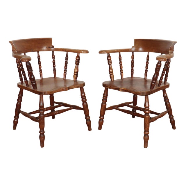 English Smoker's Bow Armchairs, Set of 2 For Sale