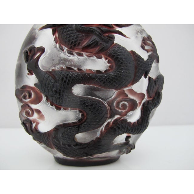 Large Chinese Peking Glass Red Dragon Overlay Snuff Bottle For Sale - Image 4 of 11