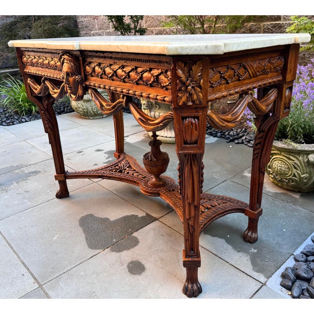 Neoclassical 18th Century Italian Neoclassical Walnut White Marble Top Console For Sale - Image 3 of 12