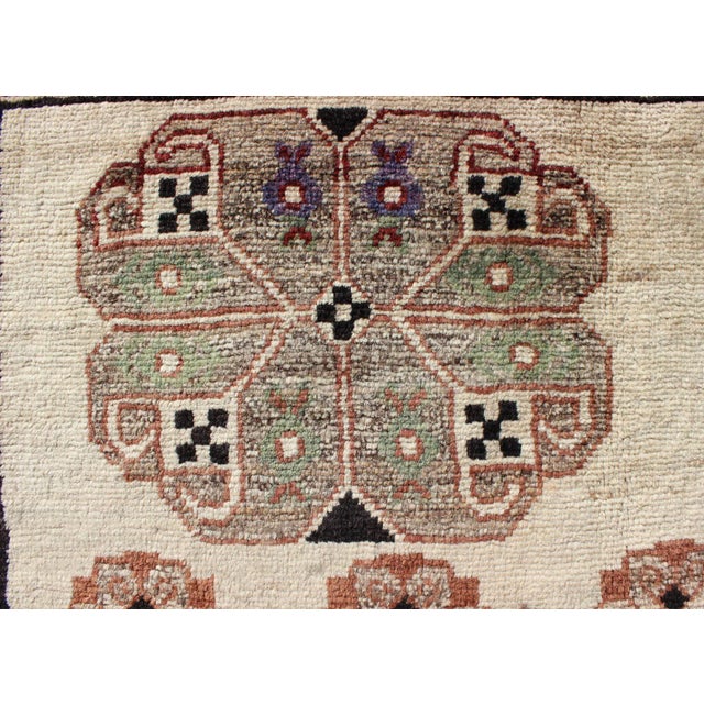 Mid 20th Century Persian Gabbeh Vintage Rug With Blossom Medallions in Brown, Ivory, Taupe, Green and Black For Sale - Image 5 of 9