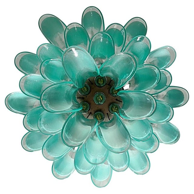 Italian Green Petal Chandelier, Murano, 1995 For Sale - Image 9 of 11