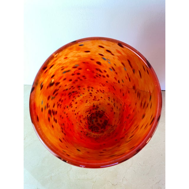 Henry Dean Mouth-Blown Red & Black Speckled Glass Vase, Signed For Sale - Image 4 of 10