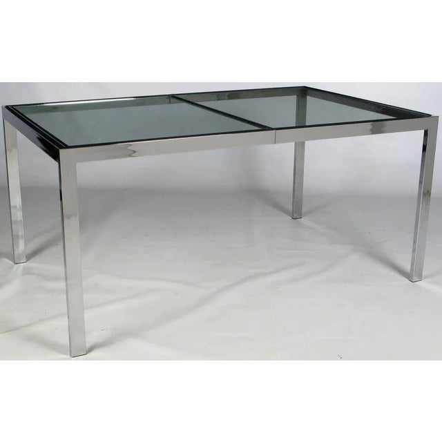 Mid-Century Modern Mid 20th Century Chromed Steel Parsons Style Dining Table Attr. To Milo Baughman For Sale - Image 3 of 8