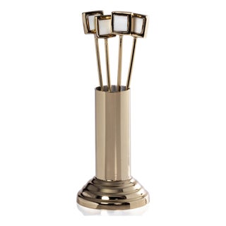 Spiga 4-Piece Set Cocktail Picks with Stand- Gold For Sale