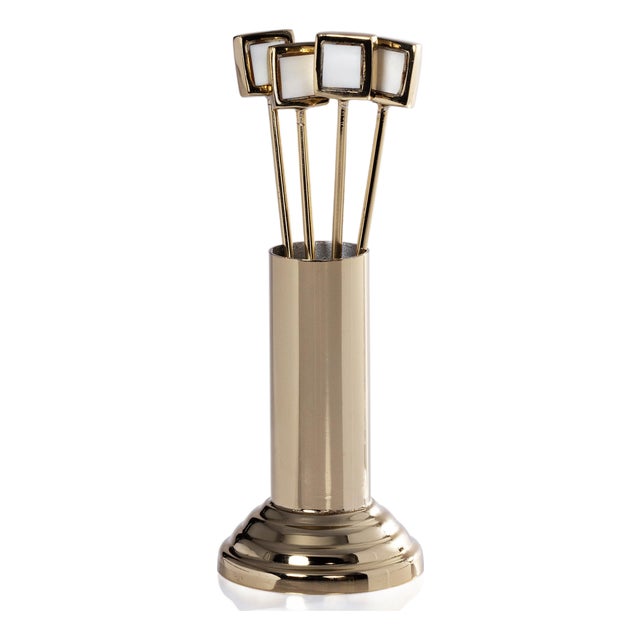 Spiga 4-Piece Set Cocktail Picks with Stand- Gold For Sale