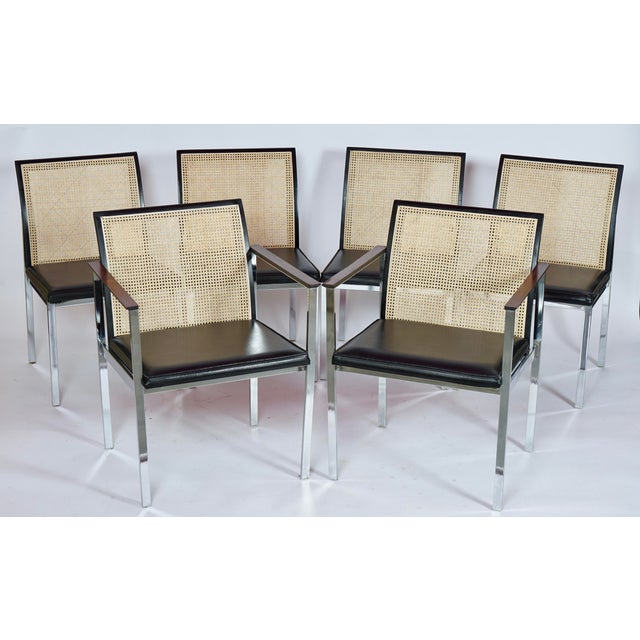 Black Vintage Paul McCobb for Lane Cane-Back Dining Chairs in Rosewood & Chrome & Newly Caned Backs - Set of 6 For Sale - Image 8 of 14