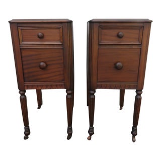 Early 1900s Carved Tall Nightstands End Side Bedside Tables a Pair For Sale
