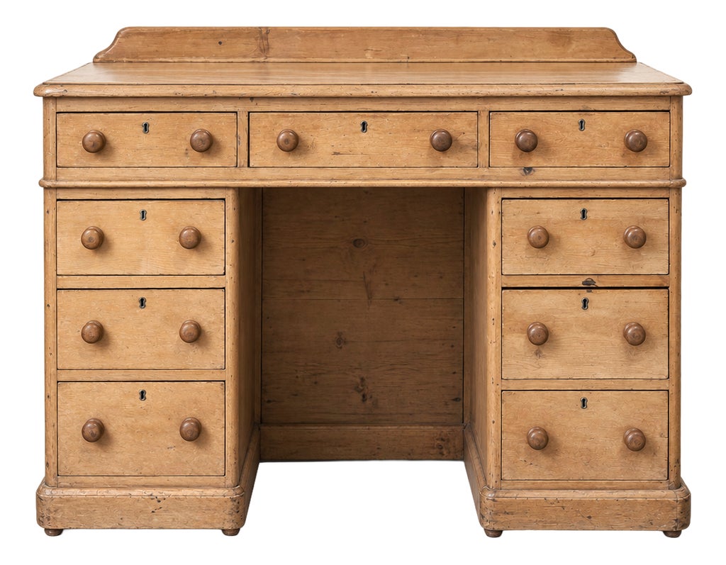 Victorian Pine Pedestal Desk with Raised Gallery, 1880