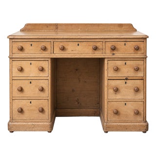 Victorian Pine Pedestal Desk with Raised Gallery, 1880 For Sale