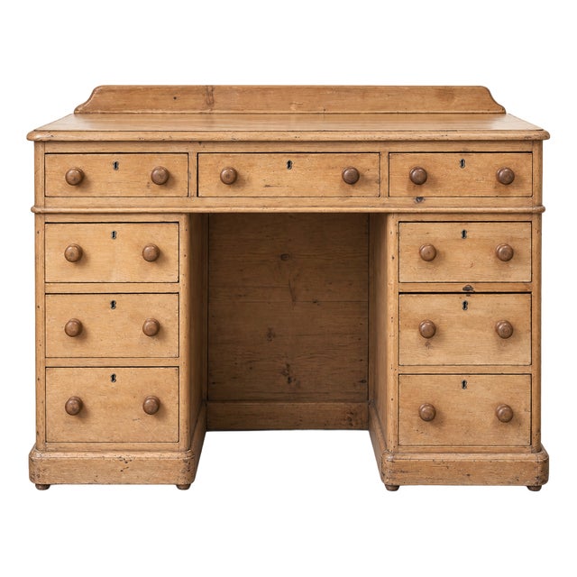 Victorian Pine Pedestal Desk with Raised Gallery, 1880 For Sale