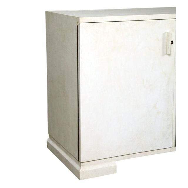 American Parchment-Covered Four-Door Sideboard in the Manner of Samuel Marx. u.s.a. 1940s For Sale - Image 3 of 7